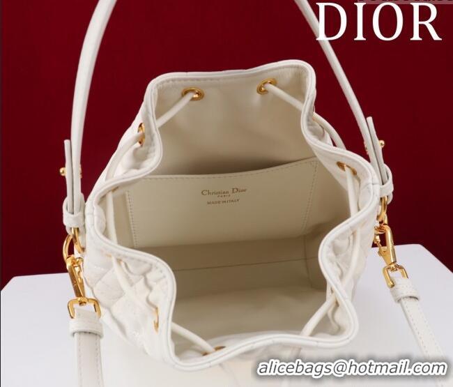 New Release Creation Dior Small Dior Caro Bucket Bag in Macrocannage Lambskin S5250 White 2025