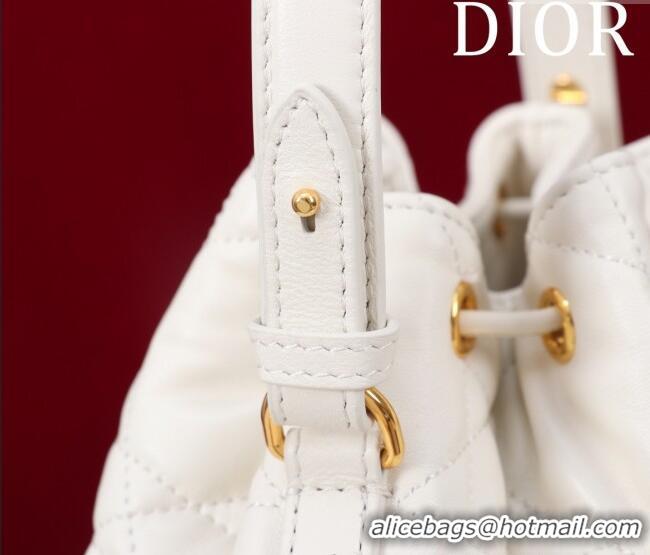 New Release Creation Dior Small Dior Caro Bucket Bag in Macrocannage Lambskin S5250 White 2025