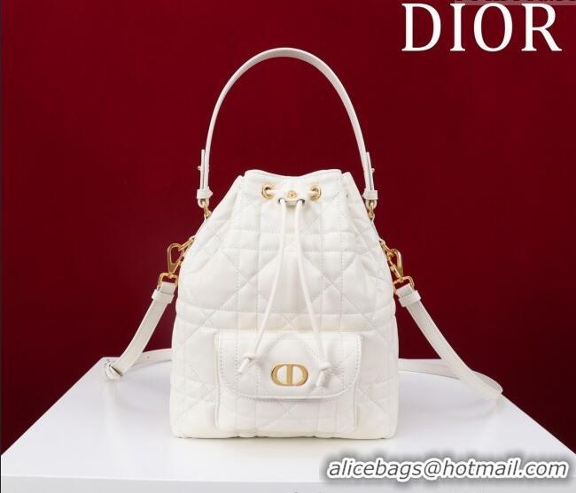 New Release Creation Dior Small Dior Caro Bucket Bag in Macrocannage Lambskin S5250 White 2025