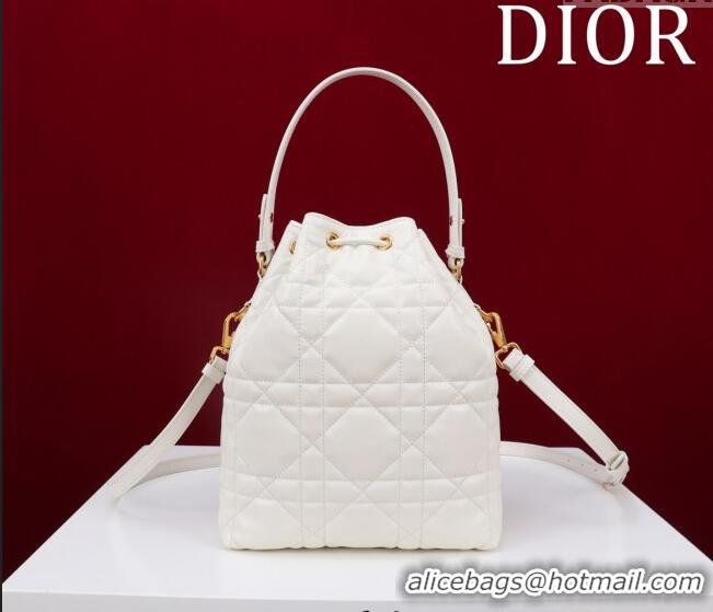 New Release Creation Dior Small Dior Caro Bucket Bag in Macrocannage Lambskin S5250 White 2025
