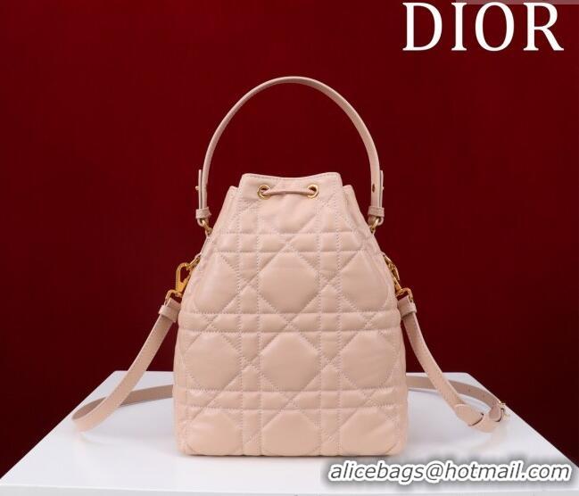 Classic Discount Dior Small Dior Caro Bucket Bag in Macrocannage Lambskin S5250 Light Pink 2025