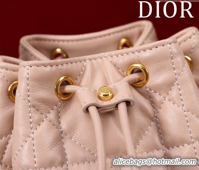 Classic Discount Dior Small Dior Caro Bucket Bag in Macrocannage Lambskin S5250 Light Pink 2025