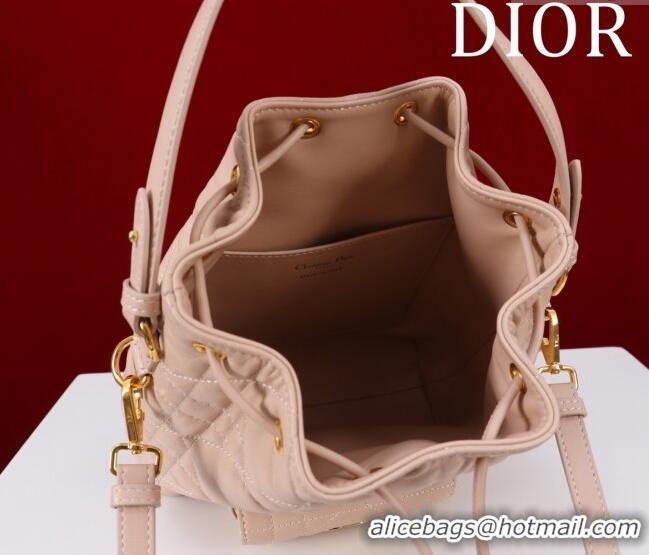 Classic Discount Dior Small Dior Caro Bucket Bag in Macrocannage Lambskin S5250 Light Pink 2025