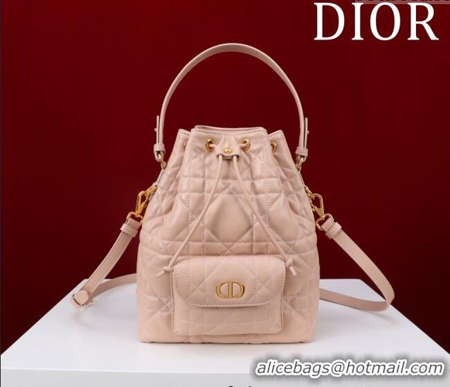 Classic Discount Dior Small Dior Caro Bucket Bag in Macrocannage Lambskin S5250 Light Pink 2025