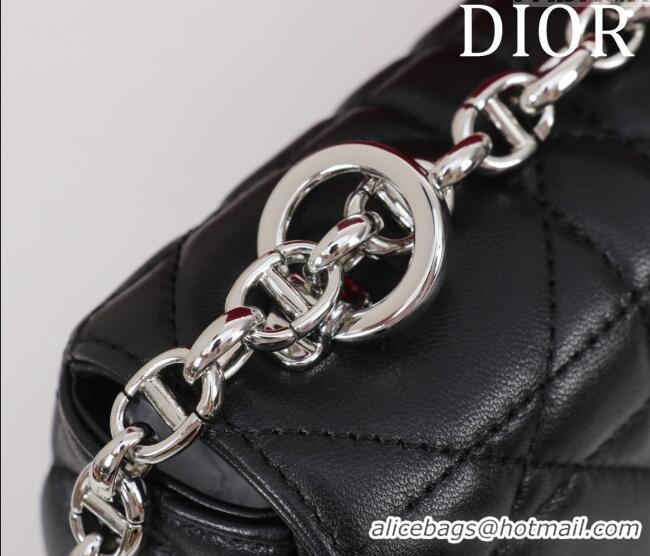 Best Quality Dior Small Soft Dior Caro Bag in Macrocannage Lambskin M9252 Black/Silver 2025