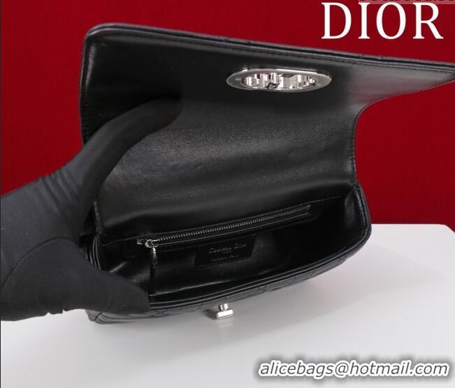 Best Quality Dior Small Soft Dior Caro Bag in Macrocannage Lambskin M9252 Black/Silver 2025