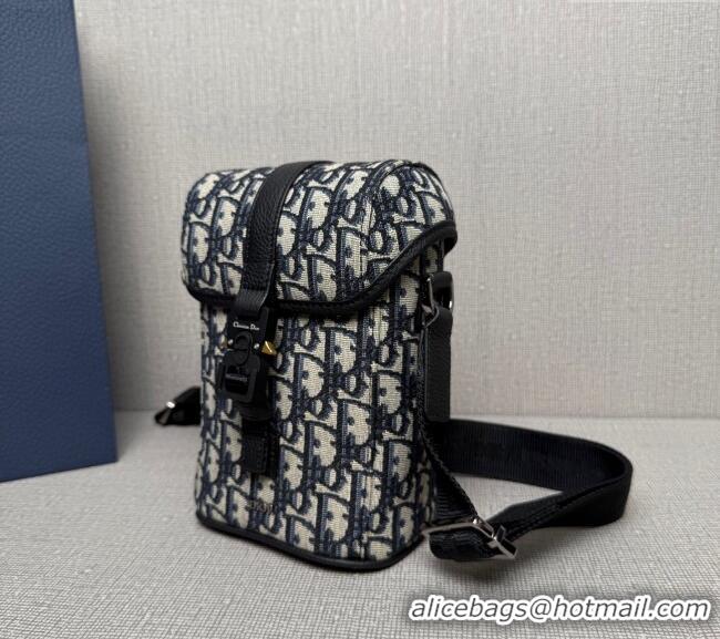 Market Sells Dior Mens Mini Dior Hit the Road Vertical Messenger Bag with Flap in Oblique Jacquard with Grained Calfskin