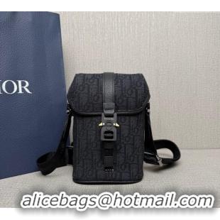 Best Quality Dior Mens Mini Dior Hit the Road Vertical Messenger Bag with Flap in Oblique Jacquard with Grained Calfskin
