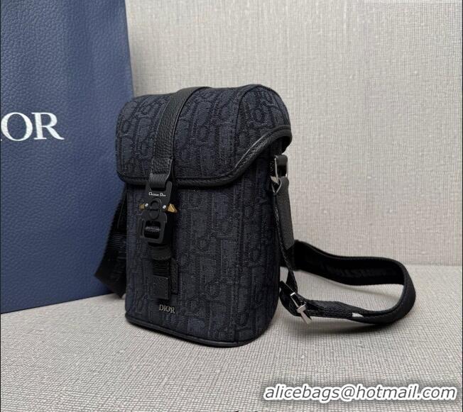 Best Quality Dior Mens Mini Dior Hit the Road Vertical Messenger Bag with Flap in Oblique Jacquard with Grained Calfskin