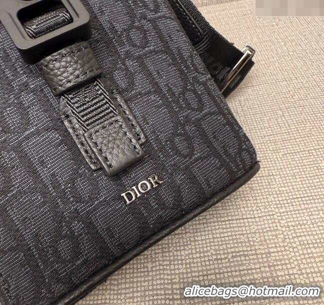 Best Quality Dior Mens Mini Dior Hit the Road Vertical Messenger Bag with Flap in Oblique Jacquard with Grained Calfskin