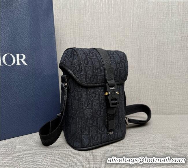 Best Quality Dior Mens Mini Dior Hit the Road Vertical Messenger Bag with Flap in Oblique Jacquard with Grained Calfskin