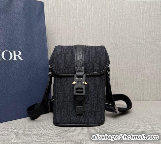 Best Quality Dior Mens Mini Dior Hit the Road Vertical Messenger Bag with Flap in Oblique Jacquard with Grained Calfskin