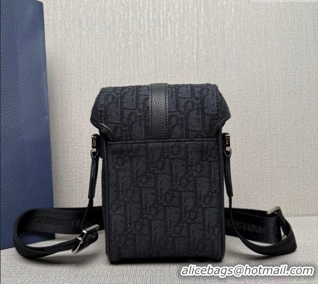 Best Quality Dior Mens Mini Dior Hit the Road Vertical Messenger Bag with Flap in Oblique Jacquard with Grained Calfskin