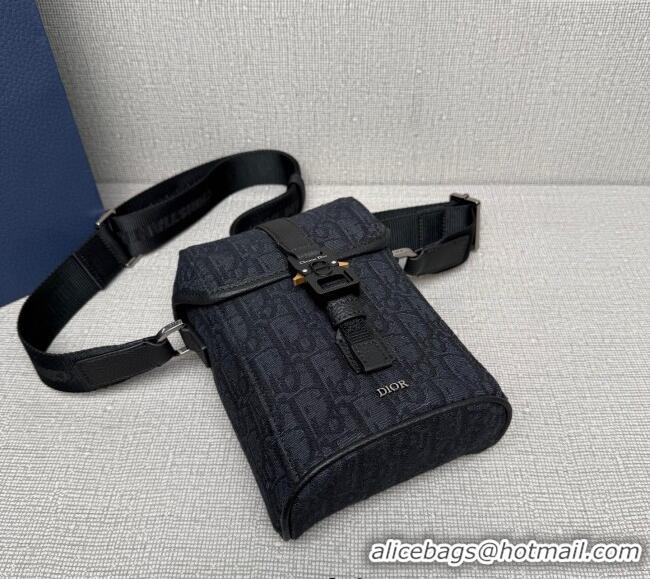 Best Quality Dior Mens Mini Dior Hit the Road Vertical Messenger Bag with Flap in Oblique Jacquard with Grained Calfskin