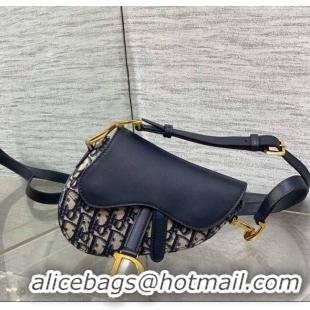 Top Grade Dior Mini Soft Saddle Bag with Strap in Dior Oblique Jacquard and Calfskin 0521 Blue 2025