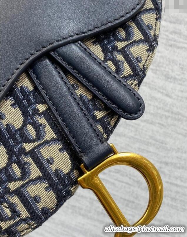 Top Grade Dior Mini Soft Saddle Bag with Strap in Dior Oblique Jacquard and Calfskin 0521 Blue 2025
