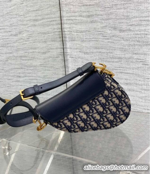 Top Grade Dior Mini Soft Saddle Bag with Strap in Dior Oblique Jacquard and Calfskin 0521 Blue 2025