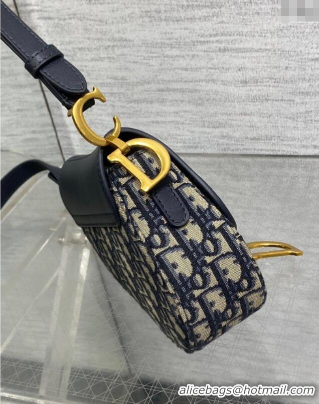 Top Grade Dior Mini Soft Saddle Bag with Strap in Dior Oblique Jacquard and Calfskin 0521 Blue 2025