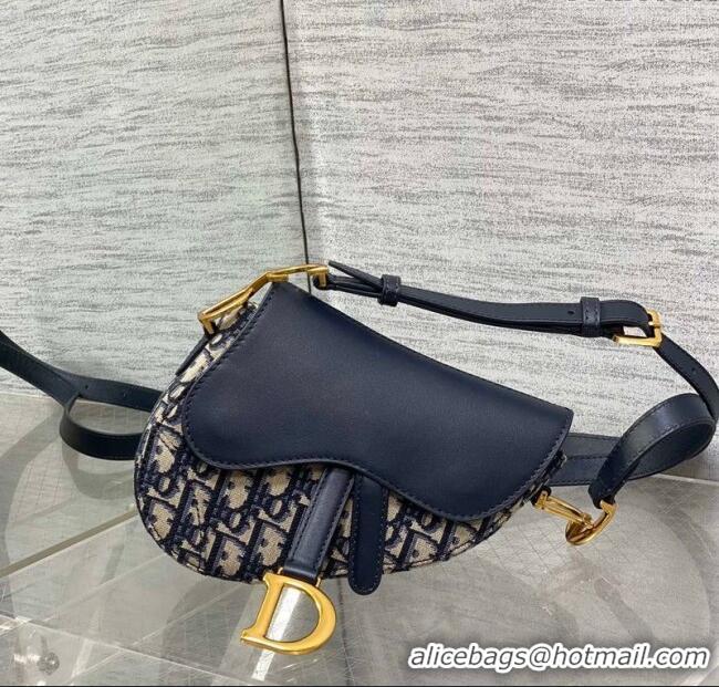 Top Grade Dior Mini Soft Saddle Bag with Strap in Dior Oblique Jacquard and Calfskin 0521 Blue 2025
