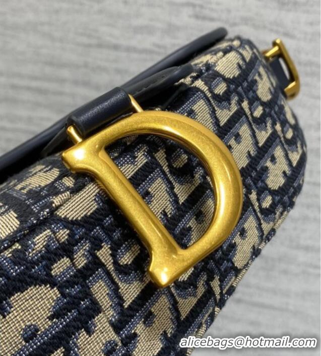 Top Grade Dior Mini Soft Saddle Bag with Strap in Dior Oblique Jacquard and Calfskin 0521 Blue 2025