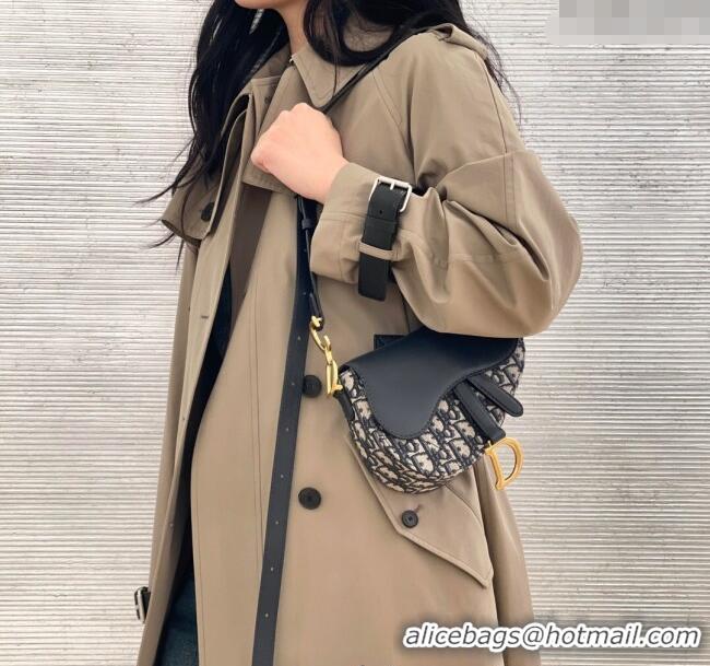 Top Grade Dior Mini Soft Saddle Bag with Strap in Dior Oblique Jacquard and Calfskin 0521 Blue 2025