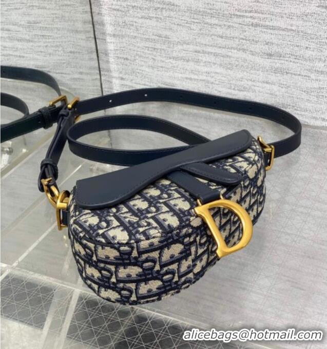 Top Grade Dior Mini Soft Saddle Bag with Strap in Dior Oblique Jacquard and Calfskin 0521 Blue 2025
