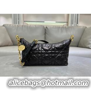 Buy Cheap Dior Diorstar Hobo Bag with Chain in Macrocannage Crinkled Calfskin 1141 Black 2025