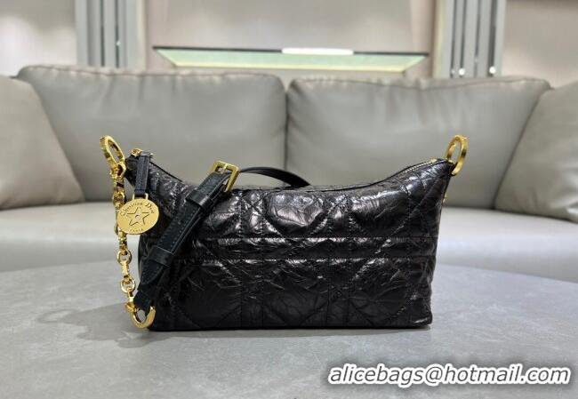 Buy Cheap Dior Diorstar Hobo Bag with Chain in Macrocannage Crinkled Calfskin 1141 Black 2025