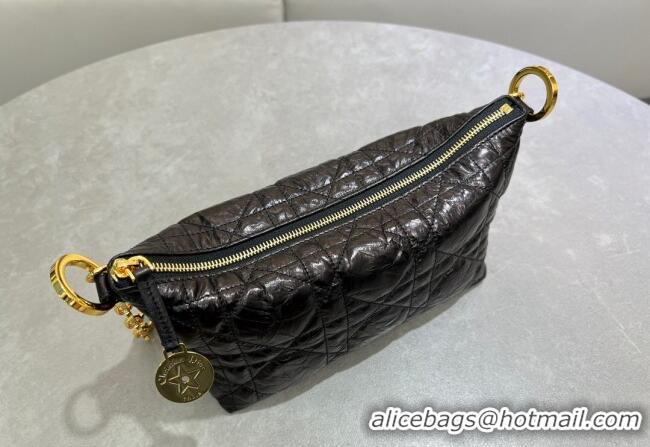 Buy Cheap Dior Diorstar Hobo Bag with Chain in Macrocannage Crinkled Calfskin 1141 Black 2025