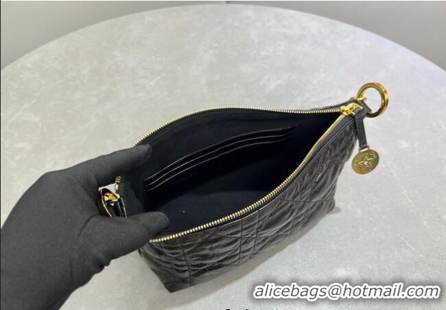 Buy Cheap Dior Diorstar Hobo Bag with Chain in Macrocannage Crinkled Calfskin 1141 Black 2025