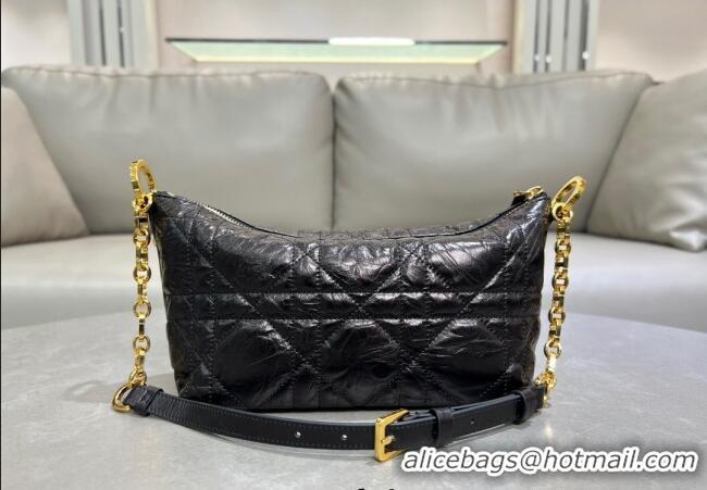 Buy Cheap Dior Diorstar Hobo Bag with Chain in Macrocannage Crinkled Calfskin 1141 Black 2025