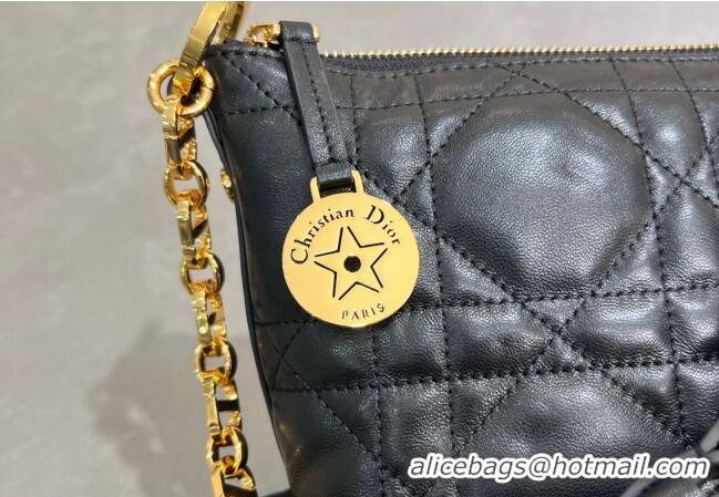 Pretty Style Dior Diorstar Hobo Bag with Chain in Macrocannage Lambskin 1141 Black 2025