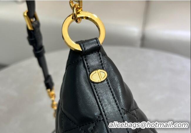 Pretty Style Dior Diorstar Hobo Bag with Chain in Macrocannage Lambskin 1141 Black 2025
