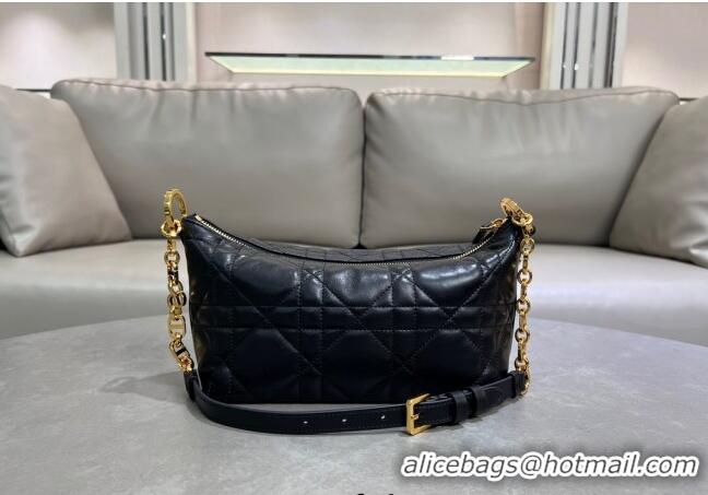 Pretty Style Dior Diorstar Hobo Bag with Chain in Macrocannage Lambskin 1141 Black 2025