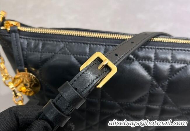 Pretty Style Dior Diorstar Hobo Bag with Chain in Macrocannage Lambskin 1141 Black 2025