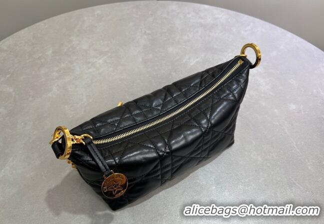 Pretty Style Dior Diorstar Hobo Bag with Chain in Macrocannage Lambskin 1141 Black 2025