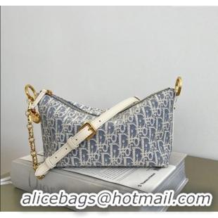 Spot Bulk Dior Diorstar Hobo Bag with Chain in Dior Oblique Chambray with Raffia Effect and Smooth Calfskin 1143 Blue 20