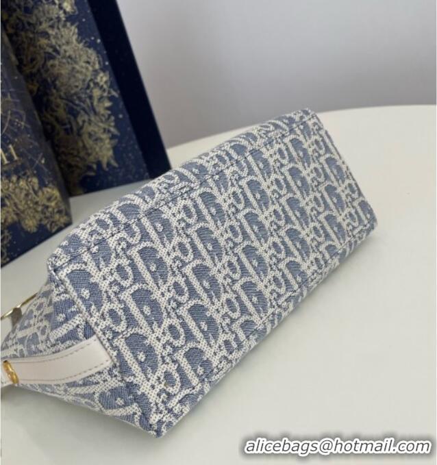 Spot Bulk Dior Diorstar Hobo Bag with Chain in Dior Oblique Chambray with Raffia Effect and Smooth Calfskin 1143 Blue 20