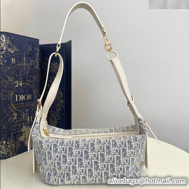 Classic Discount Dior Small D-Journey Bag in Dior Oblique Chambray with Raffia Effect and Light Biscuit Smooth Calfskin 