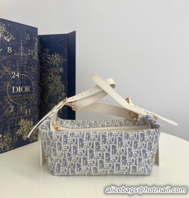 Classic Discount Dior Small D-Journey Bag in Dior Oblique Chambray with Raffia Effect and Light Biscuit Smooth Calfskin 