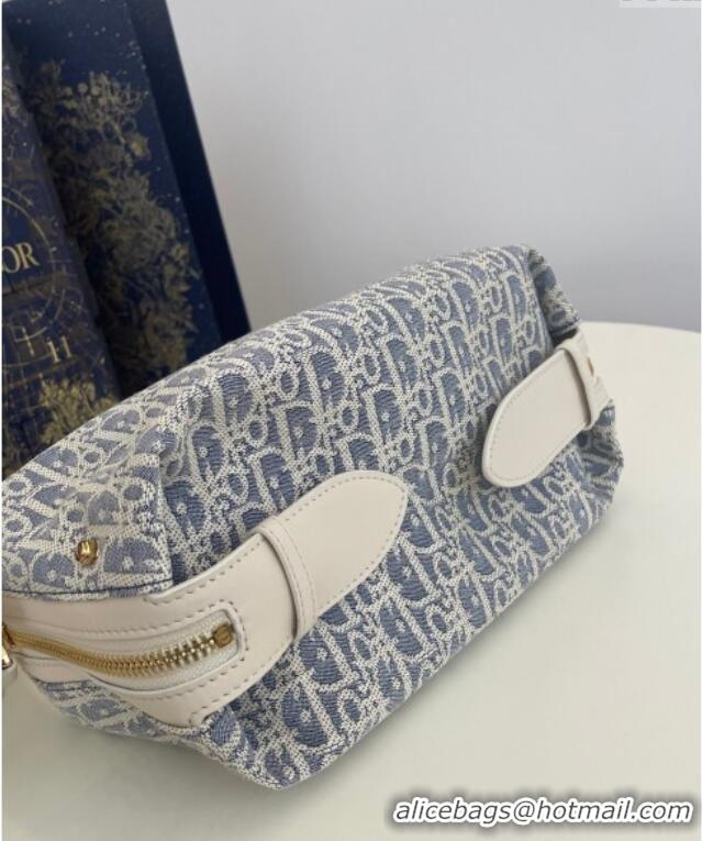 Classic Discount Dior Small D-Journey Bag in Dior Oblique Chambray with Raffia Effect and Light Biscuit Smooth Calfskin 