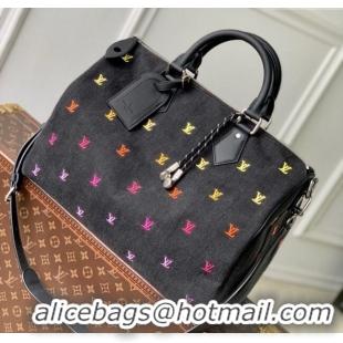 Reasonable Price Louis Vuitton Speedy Bandouliere 40 bag in Black LV Blason Denim M14136 2025