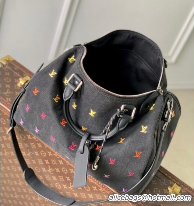 Reasonable Price Louis Vuitton Speedy Bandouliere 40 bag in Black LV Blason Denim M14136 2025
