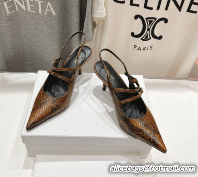 Best Price Celine Judy Double Strap Mary Janes Slingback Pumps 6.5cm in Python Embossed Leather Teck Brown 0428105