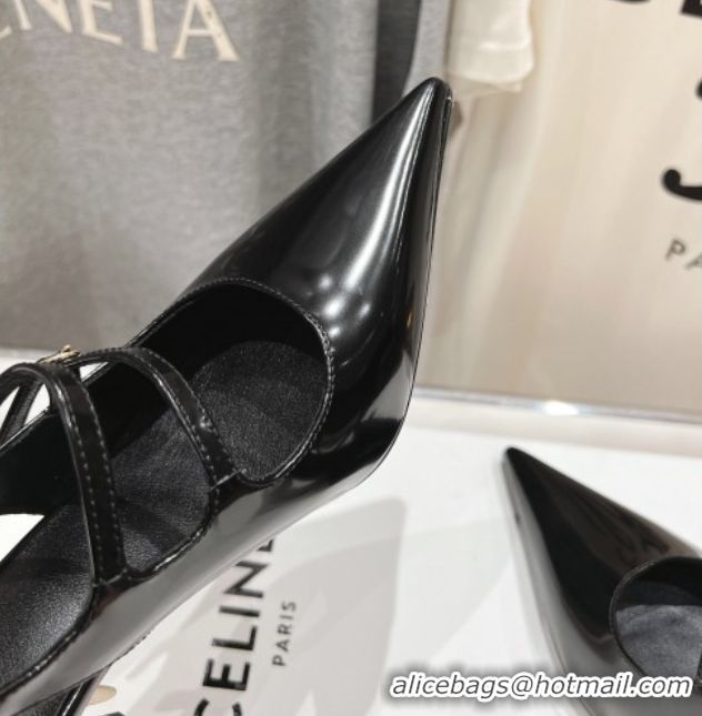 Purchase Celine Judy Double Strap Mary Janes Slingback Pumps 6.5cm in Patent Calfskin Leather Black 0428106