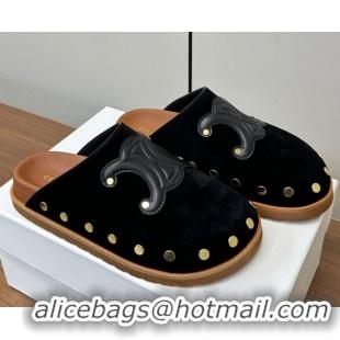 Good Quality Celine Pitea Clog Mules in Suede and Studs Black 0428108