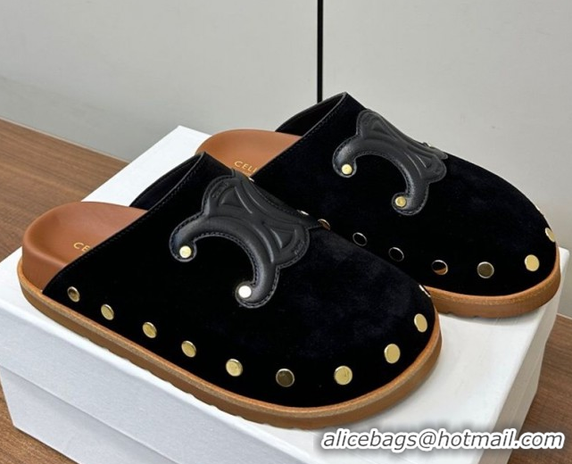 Good Quality Celine Pitea Clog Mules in Suede and Studs Black 0428108