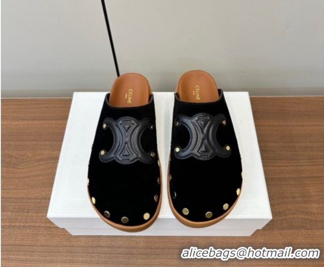 Good Quality Celine Pitea Clog Mules in Suede and Studs Black 0428108