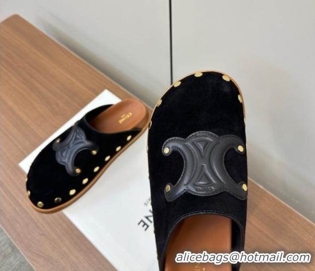 Good Quality Celine Pitea Clog Mules in Suede and Studs Black 0428108