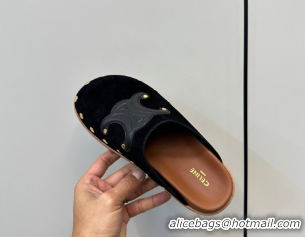 Good Quality Celine Pitea Clog Mules in Suede and Studs Black 0428108